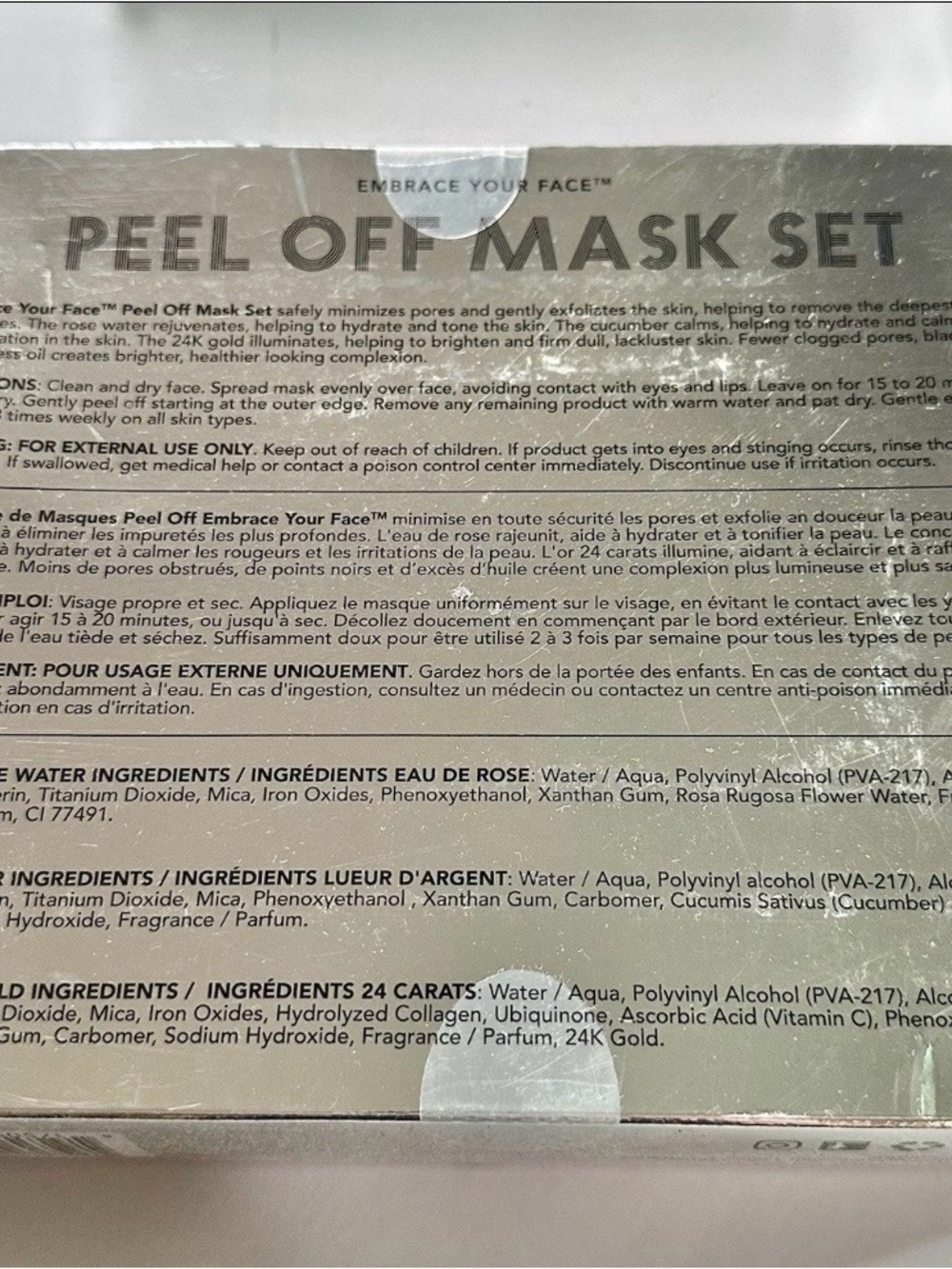 EMBRACE YOUR FACE Peel Off Mask Rose Water Silver Glow 24k Gold NEW Set Of 3 - Picture 5 of 5